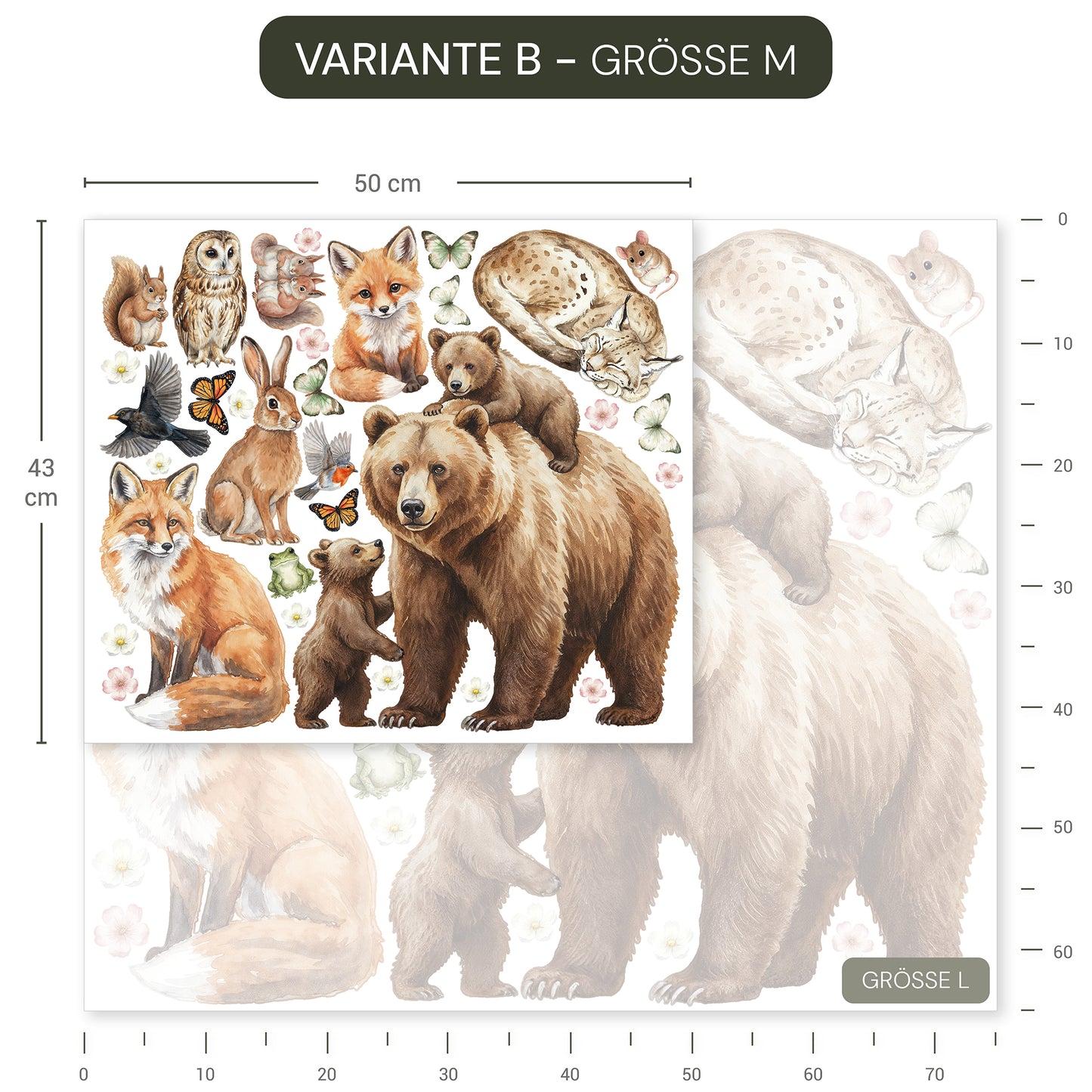 Wandsticker Waldtiere Tannenwald