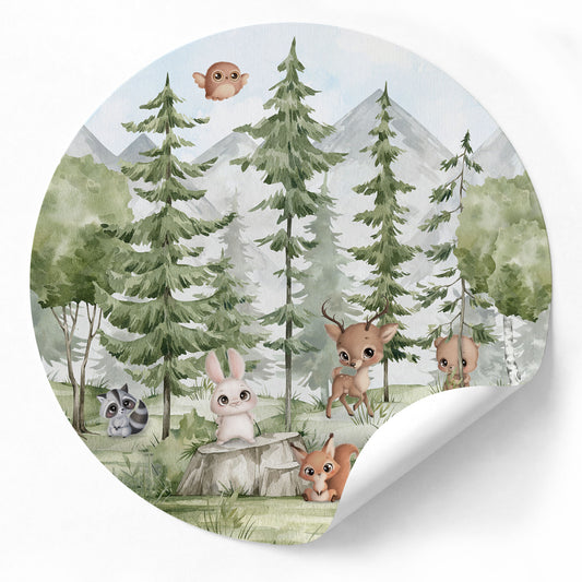 Tapetenkreis Tannenwald mit Tieren