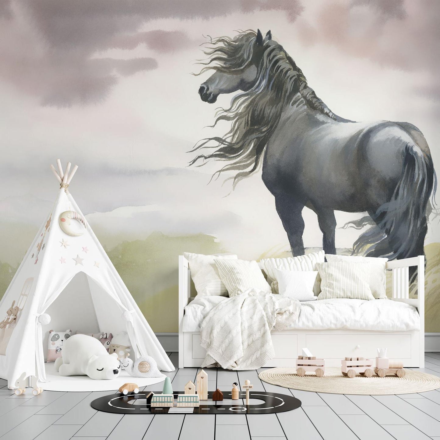 Children's Wallpaper Horse With Landscape
