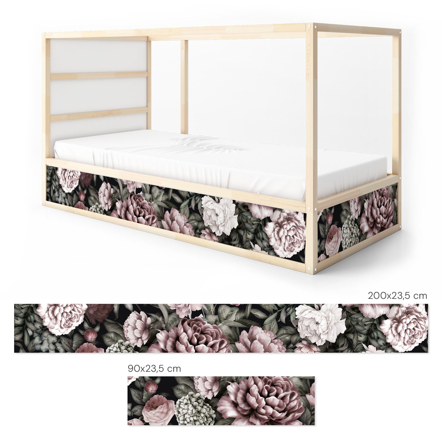 Bettaufkleber Set für IKEA Kura - Pfingstrosen Dunkel