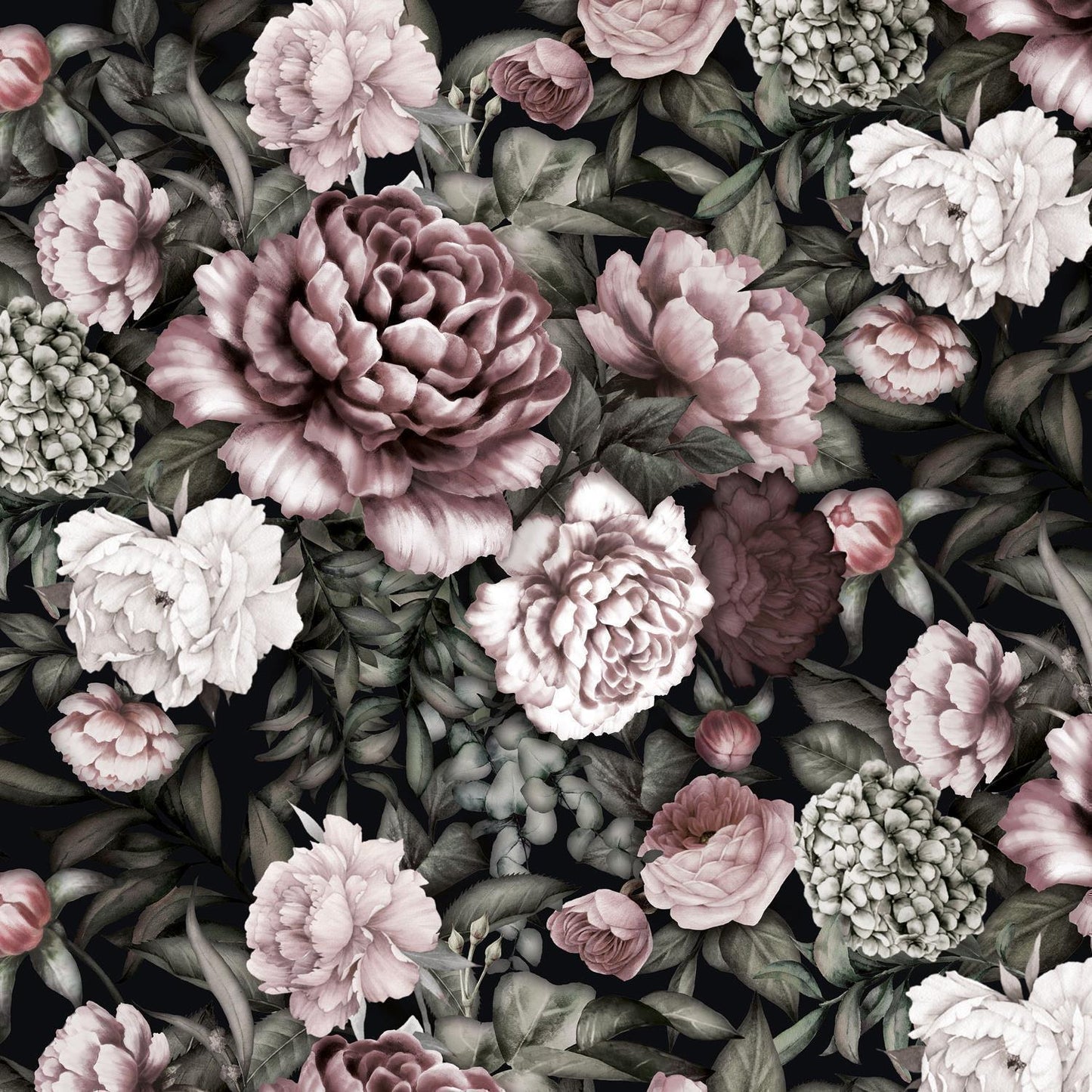 Wall Mural Peonies pattern - dark