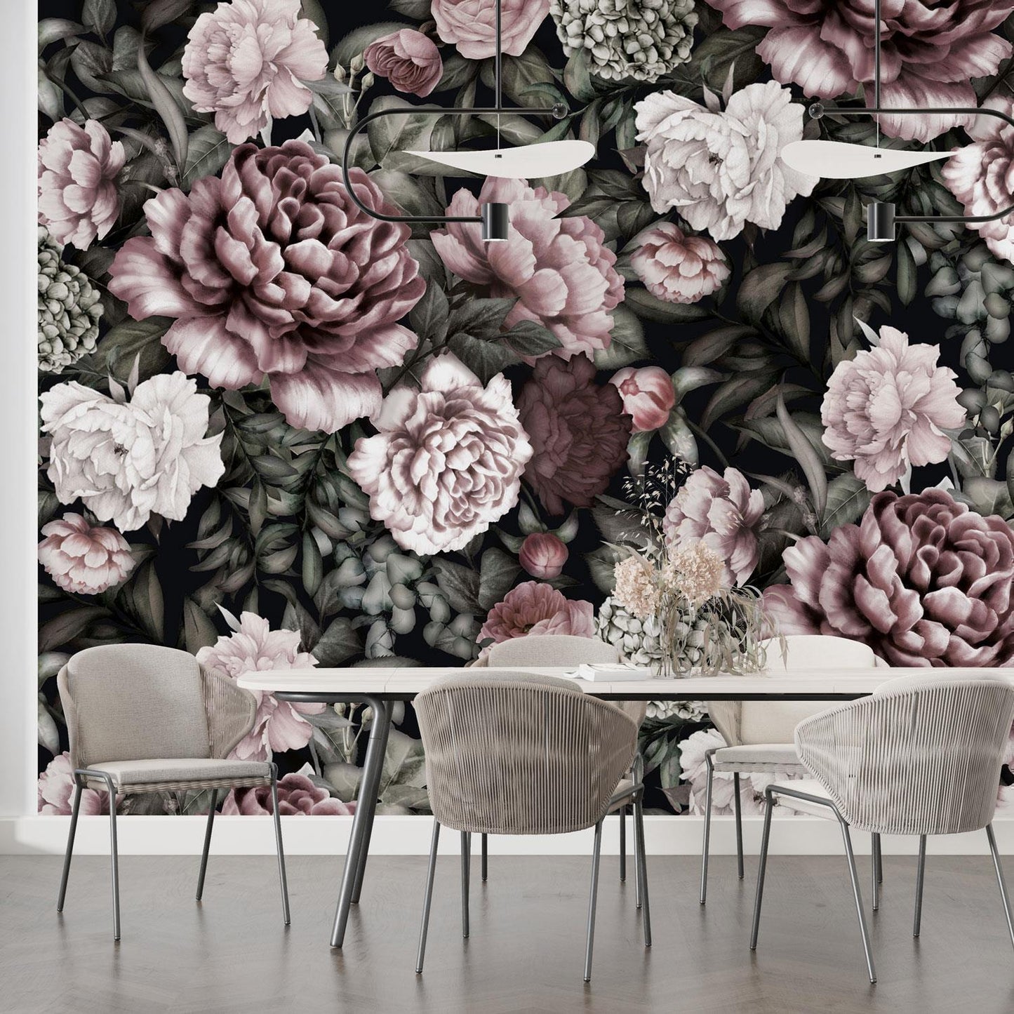 Wall Mural Peonies pattern - dark