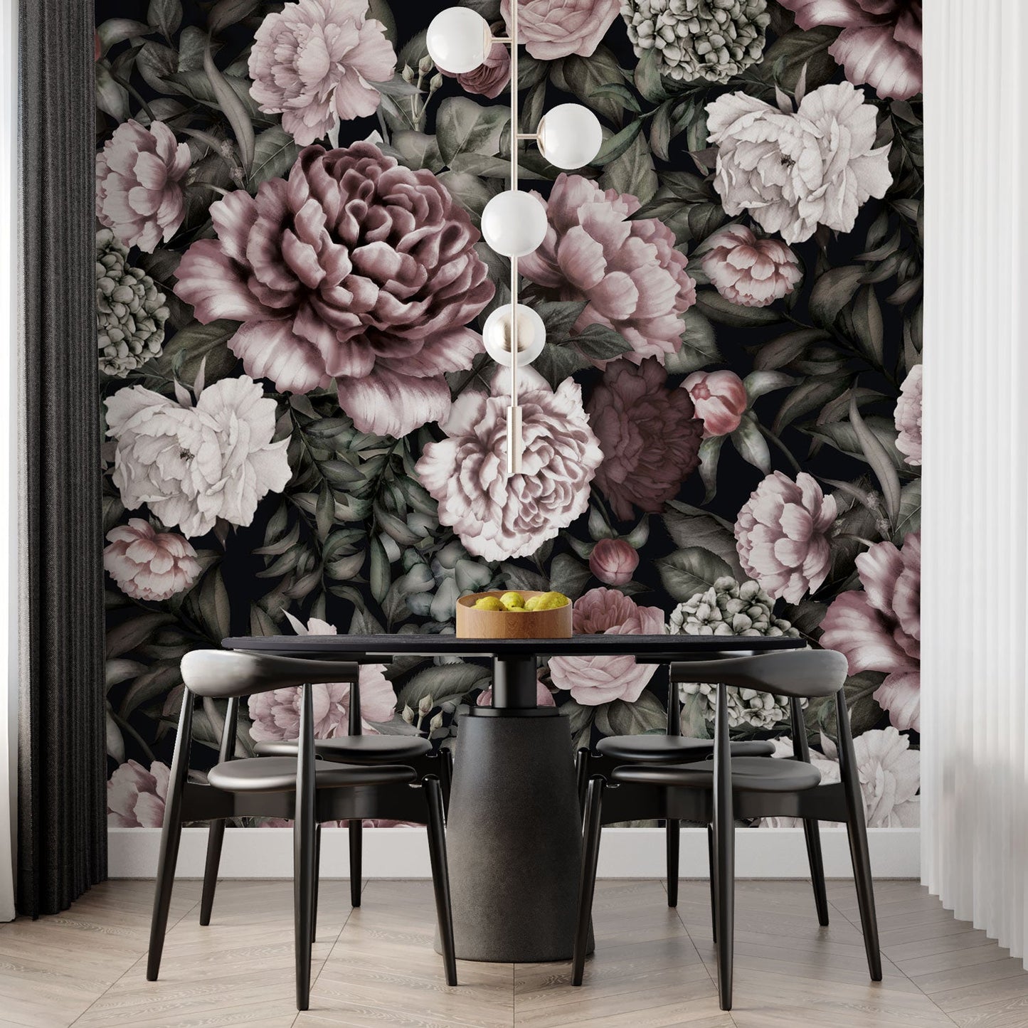 Wall Mural Peonies pattern - dark