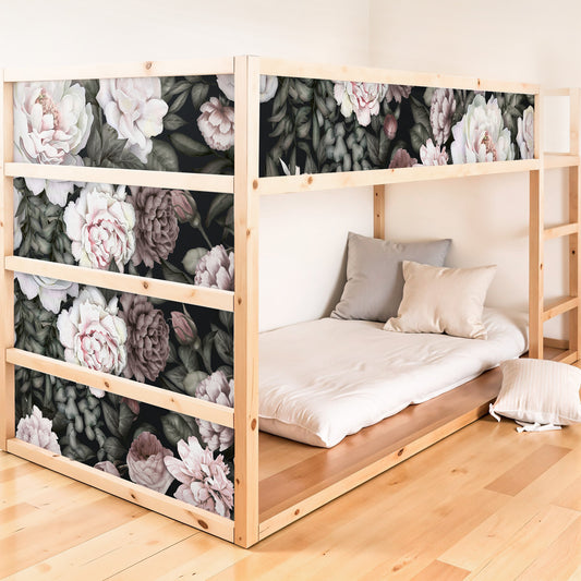 Bettaufkleber Set für IKEA Kura - Pfingstrosen Hell