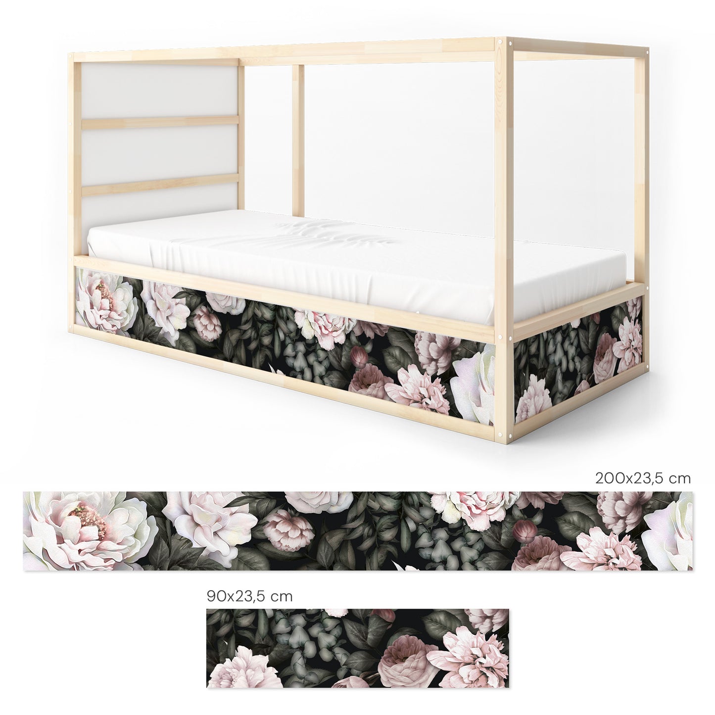 Bettaufkleber Set für IKEA Kura - Pfingstrosen Hell