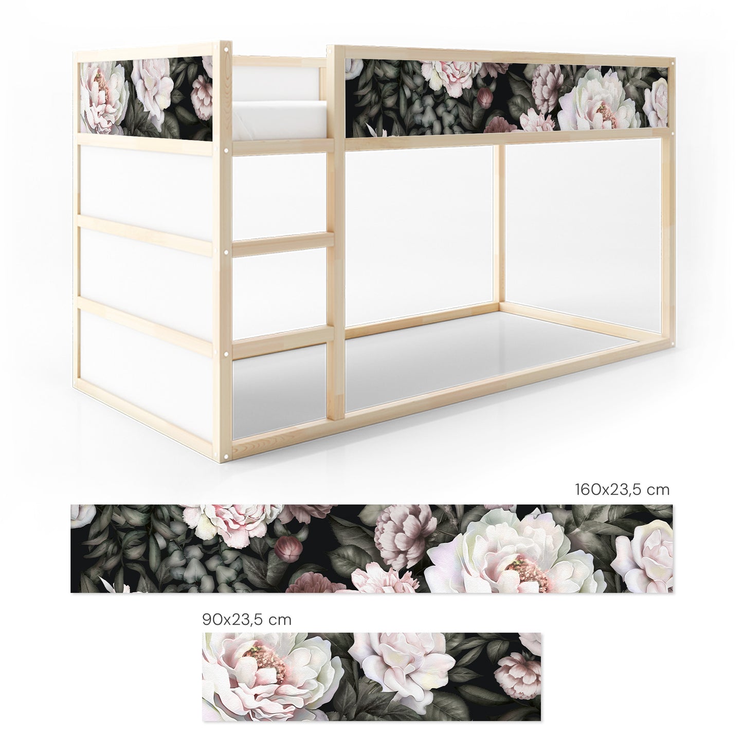 Bettaufkleber Set für IKEA Kura - Pfingstrosen Hell