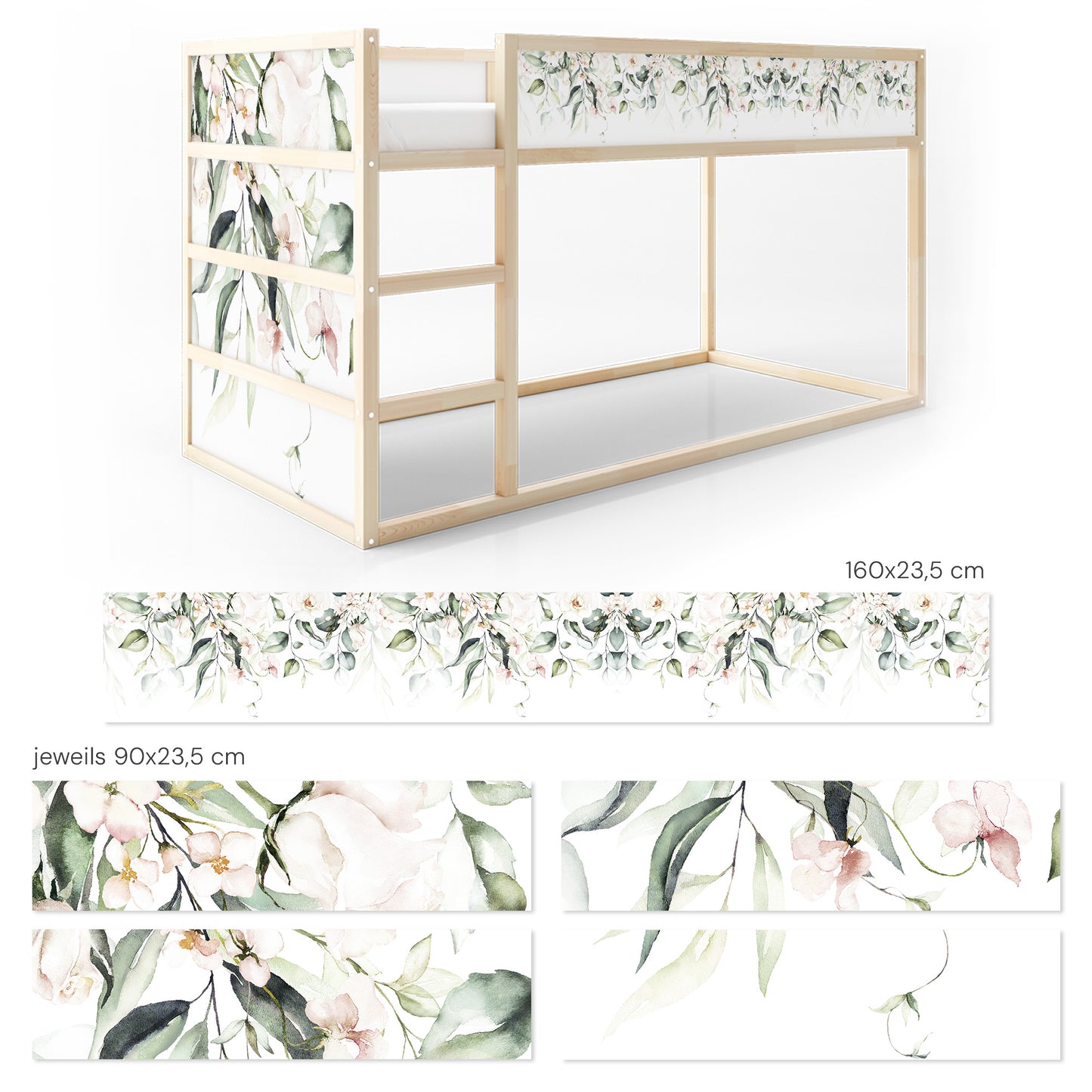 Bettaufkleber Set für IKEA Kura - Flower Border