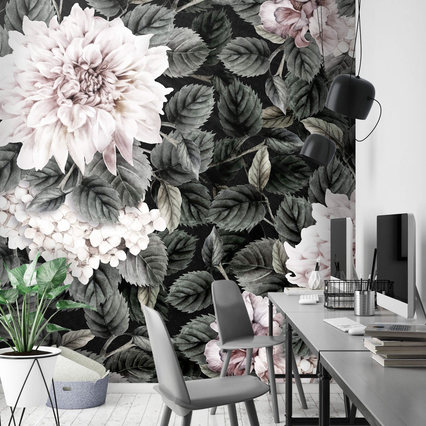 Fototapete Blumen­muster Midnight