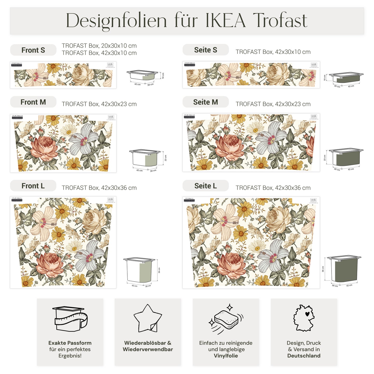 Möbelfolie für IKEA Trofast - Vintage Blumen