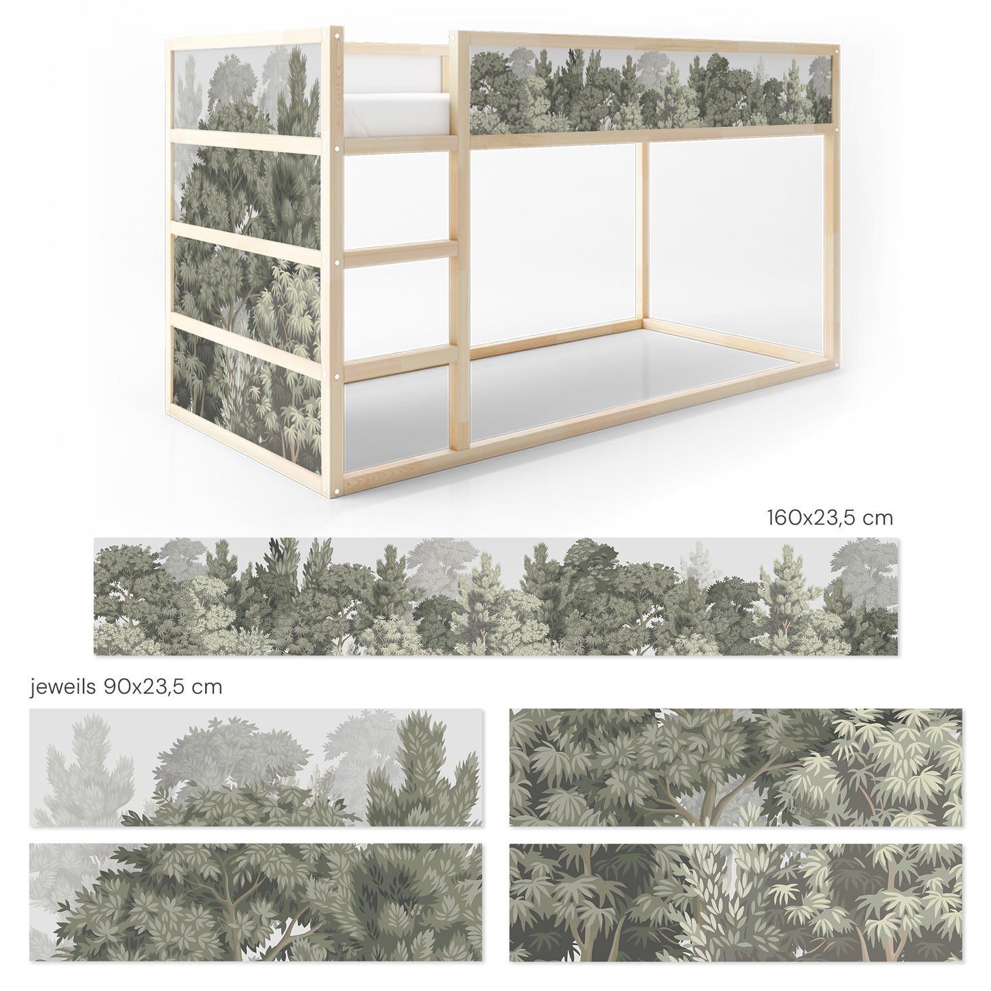 Bettaufkleber Set für IKEA Kura - Wald pastell