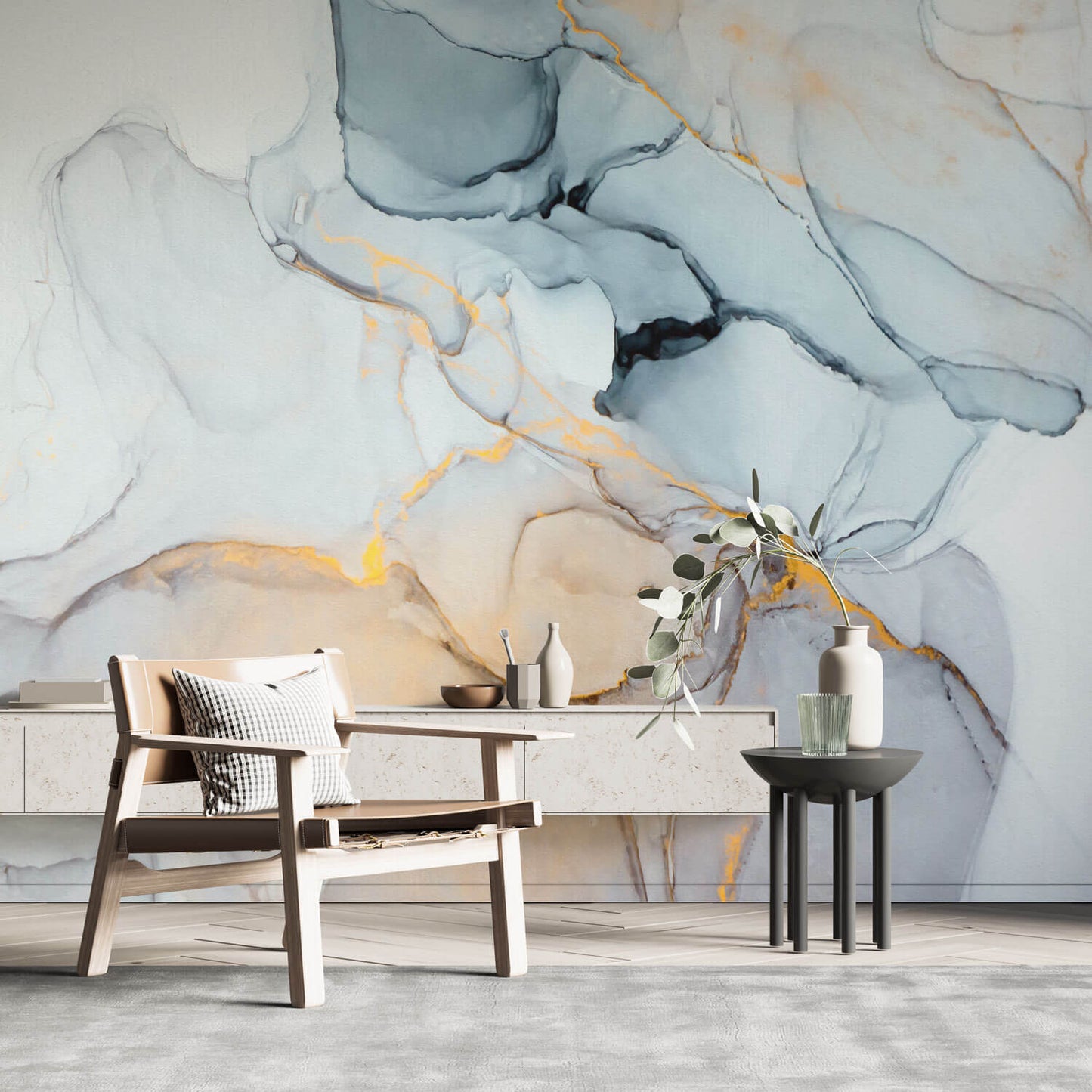 Photo wallpaper painting watercolor grey-blue