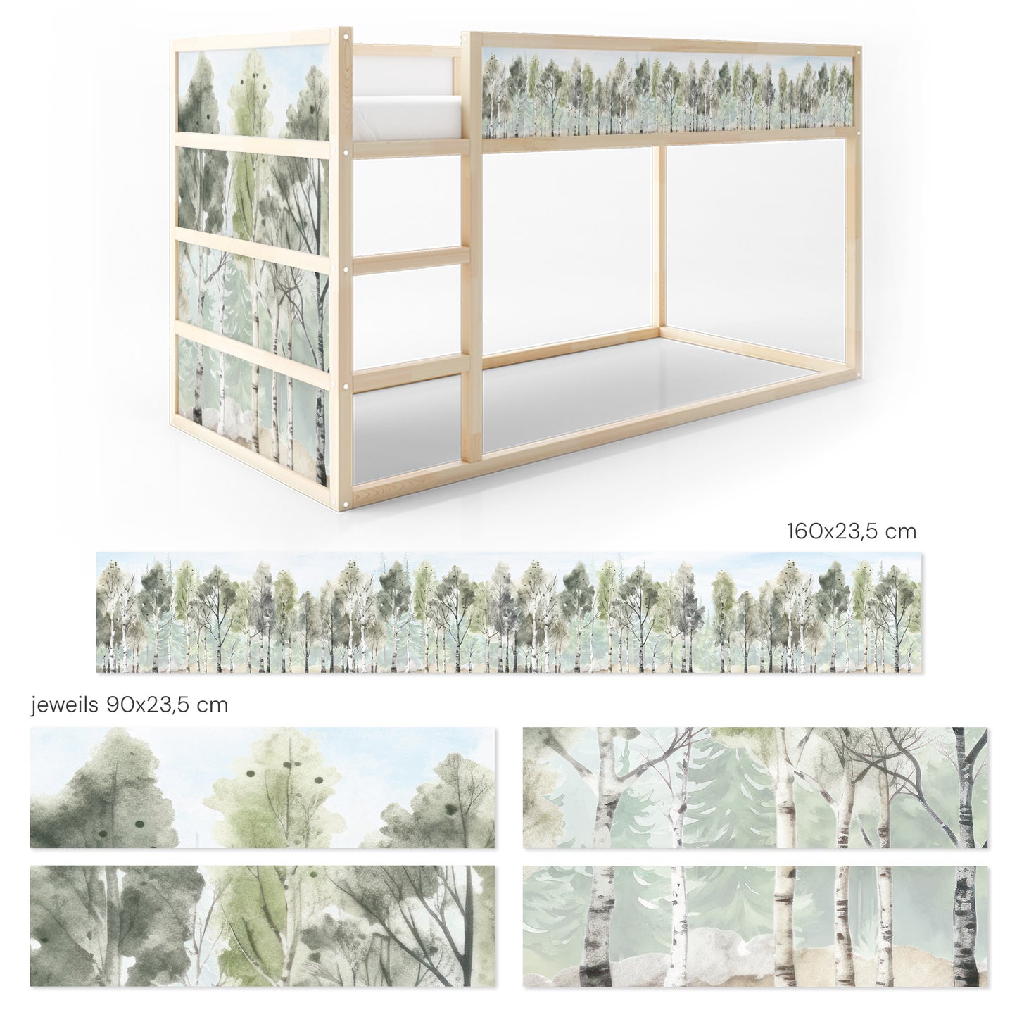 Bettaufkleber Set für IKEA Kura - Birken