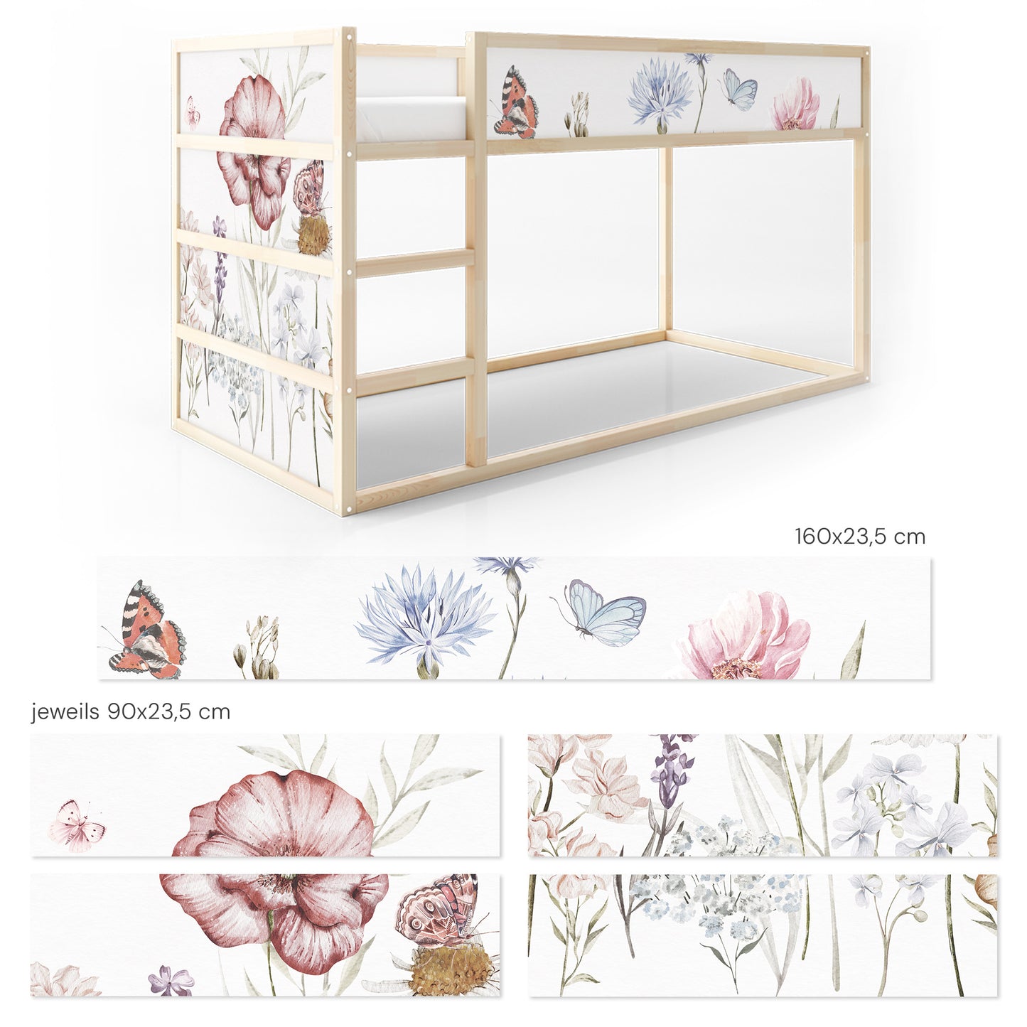 Bettaufkleber Set für IKEA Kura - Schmetterlingsgarten