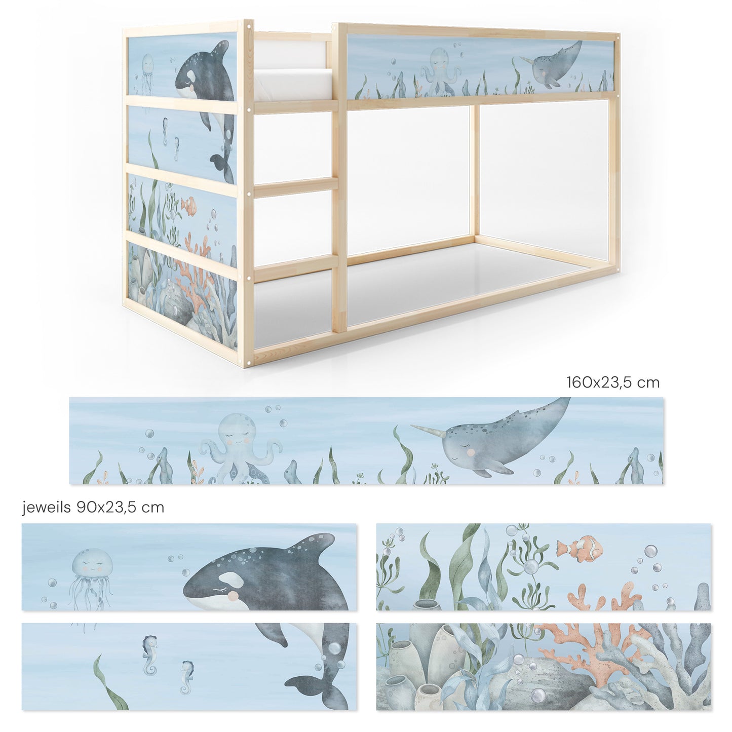 Bettaufkleber Set für IKEA Kura - Meeresboden