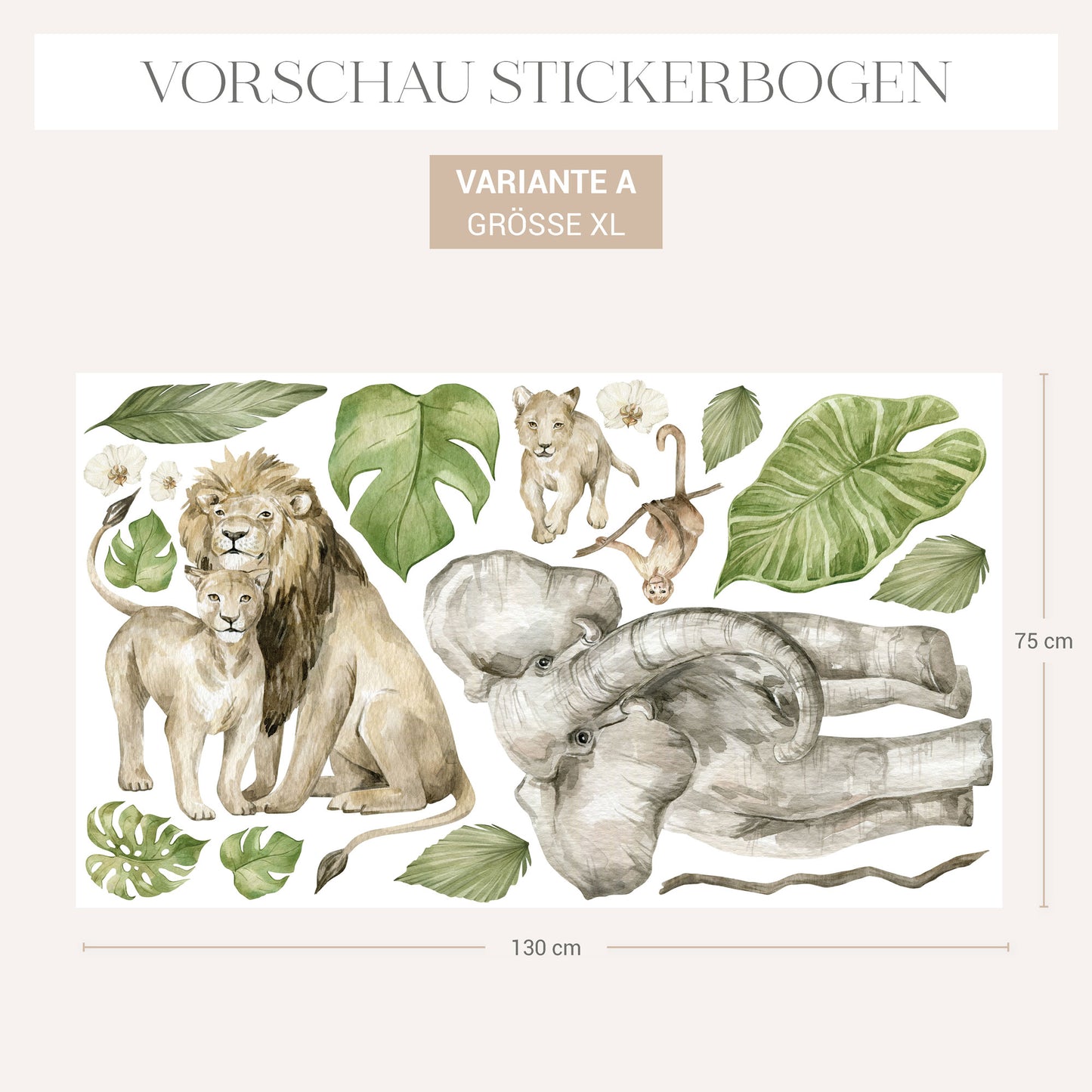 Kreativset Safari Dschungel Aquarell - Tapete & 3 Stickerbögen