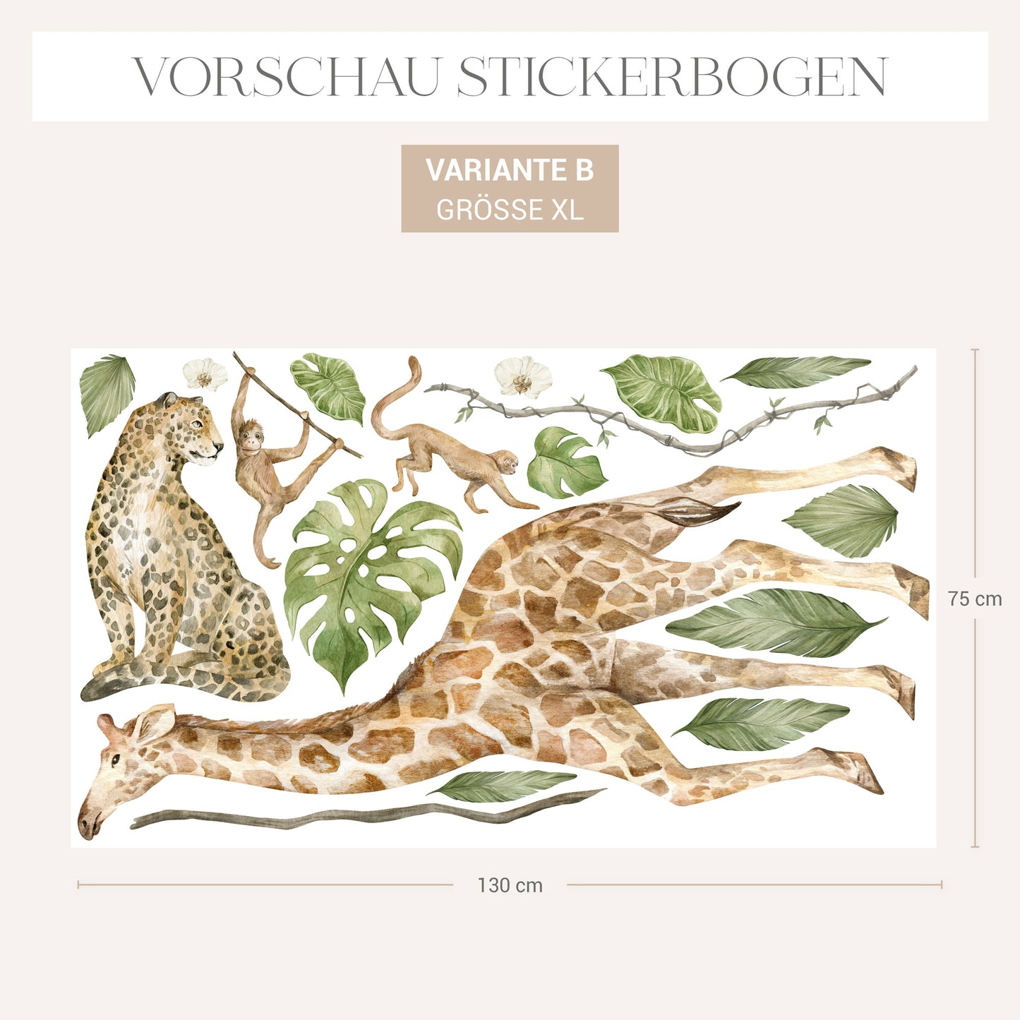 Kreativset Safari Dschungel Aquarell - Tapete & 3 Stickerbögen