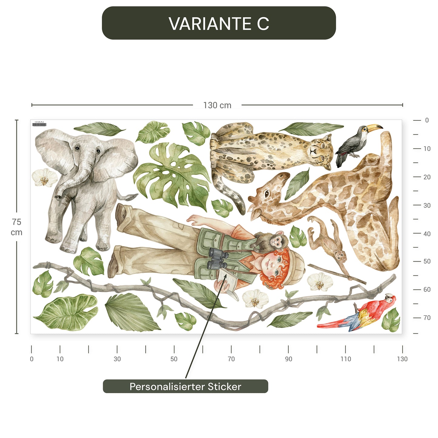 Personalisierte Wandsticker Safari Aquarell