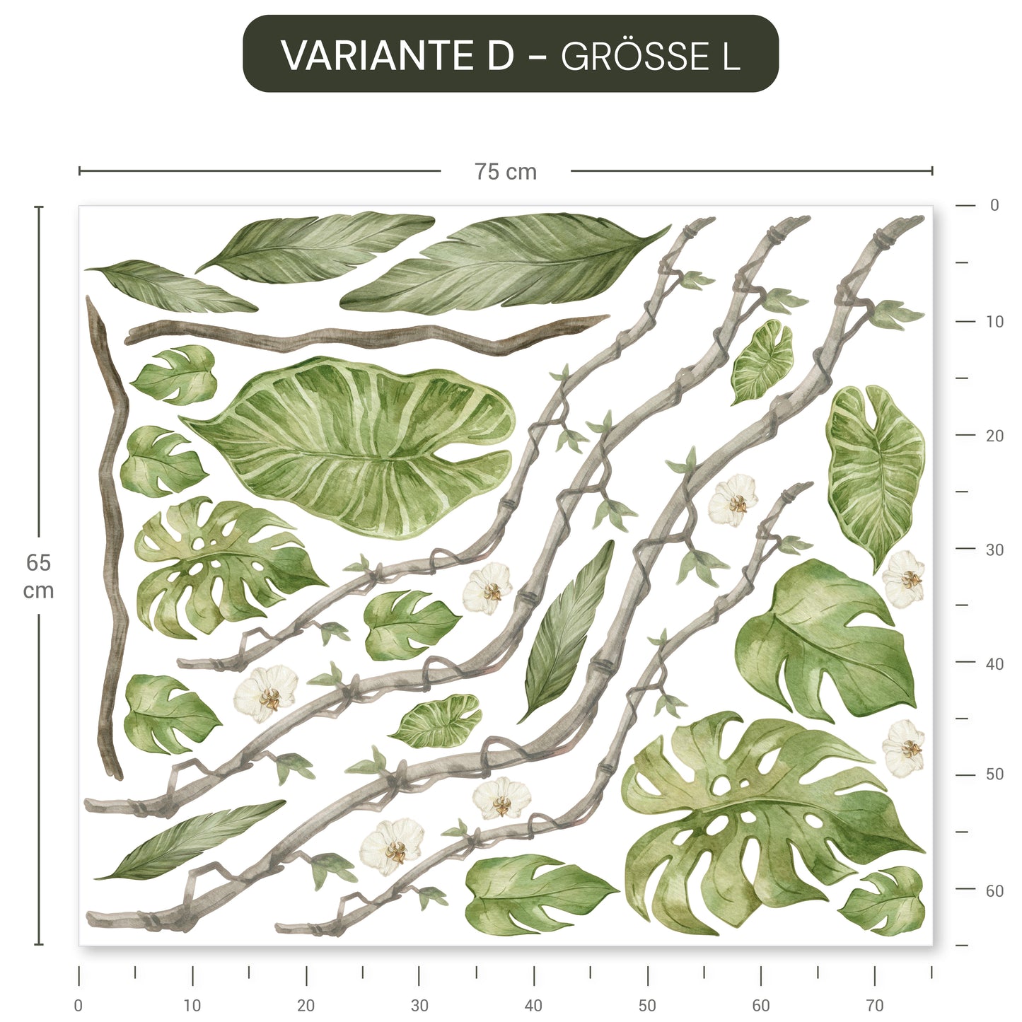 Wandtattoo Safari Aquarell mit Elefant, Löwe, Gepard und Giraffe, wiederablösbar, ohne weißen Rand.