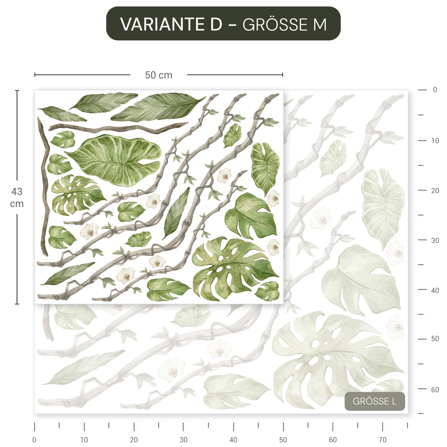 Wandtattoo Safari Aquarell mit Elefant, Löwe, Gepard und Giraffe, wiederablösbar, ohne weißen Rand.