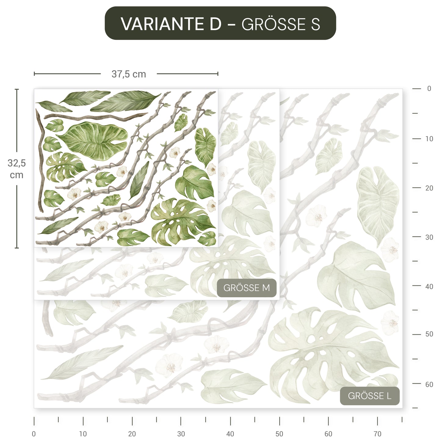 Wandtattoo Safari Aquarell mit Elefant, Löwe, Gepard und Giraffe, wiederablösbar, ohne weißen Rand.
