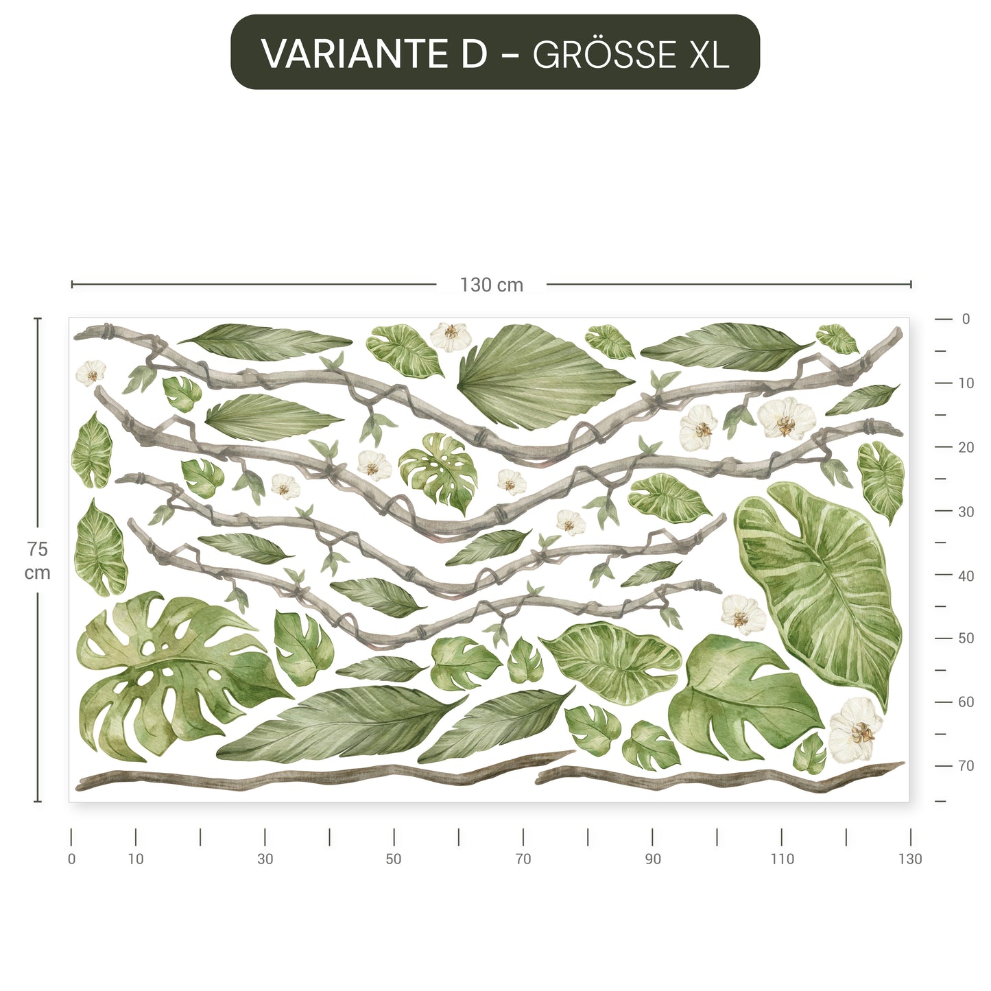 Wandtattoo Safari Aquarell mit Elefant, Löwe, Gepard und Giraffe, wiederablösbar, ohne weißen Rand.