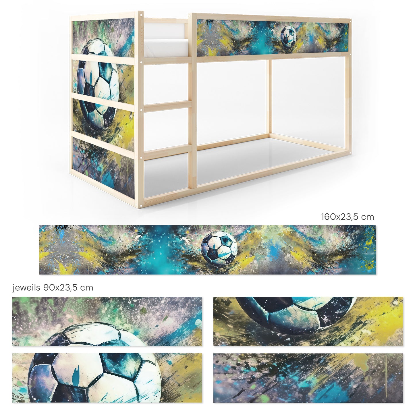 Bettaufkleber Set für IKEA Kura - Fußball Watercolor