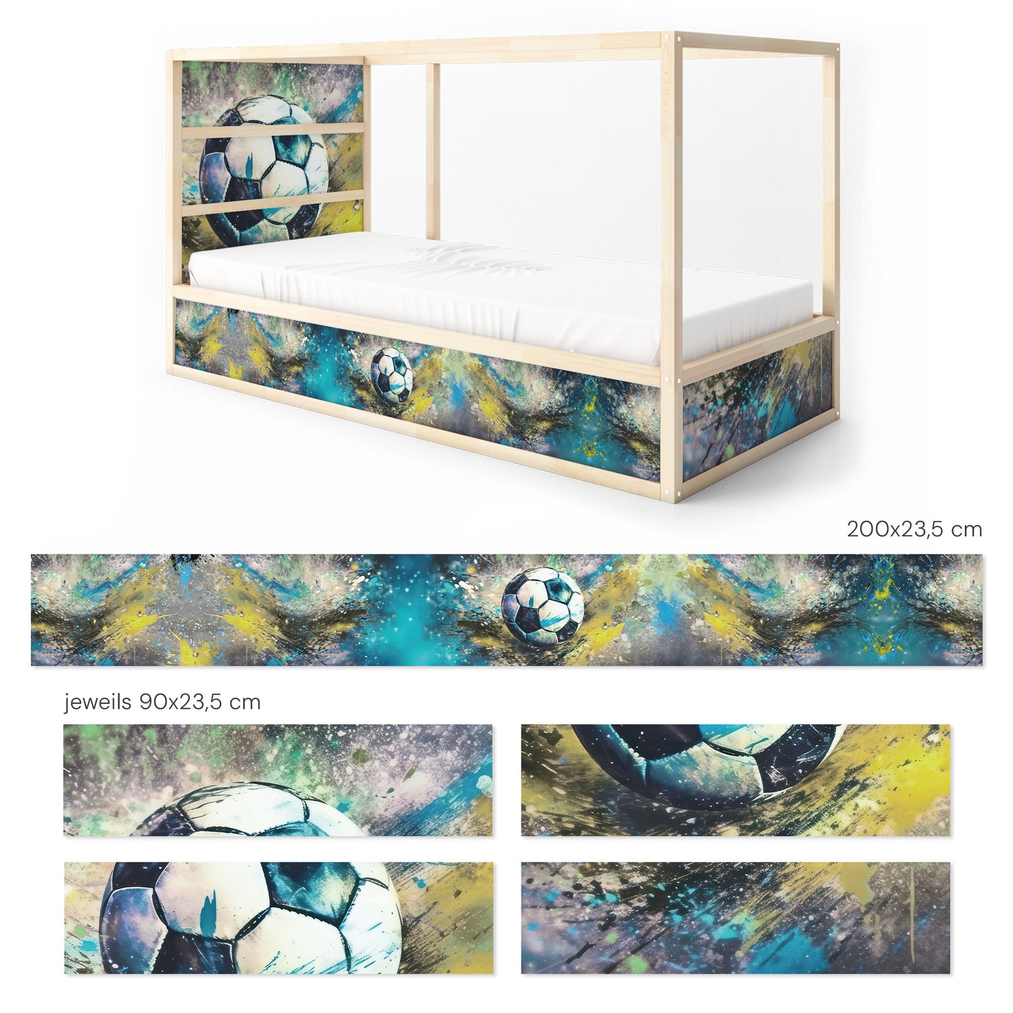 Bettaufkleber Set für IKEA Kura - Fußball Watercolor