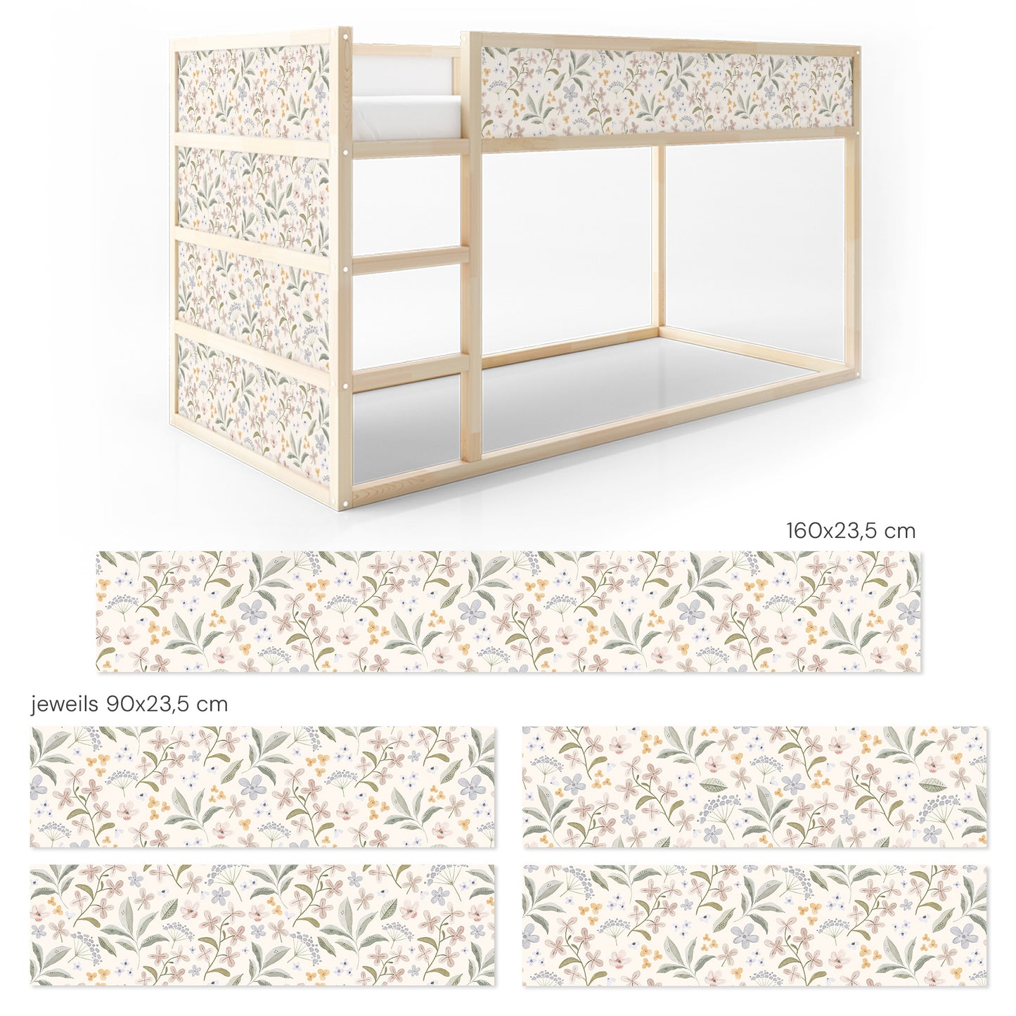 Bettaufkleber Set für IKEA Kura - Zarte Blütenwelt