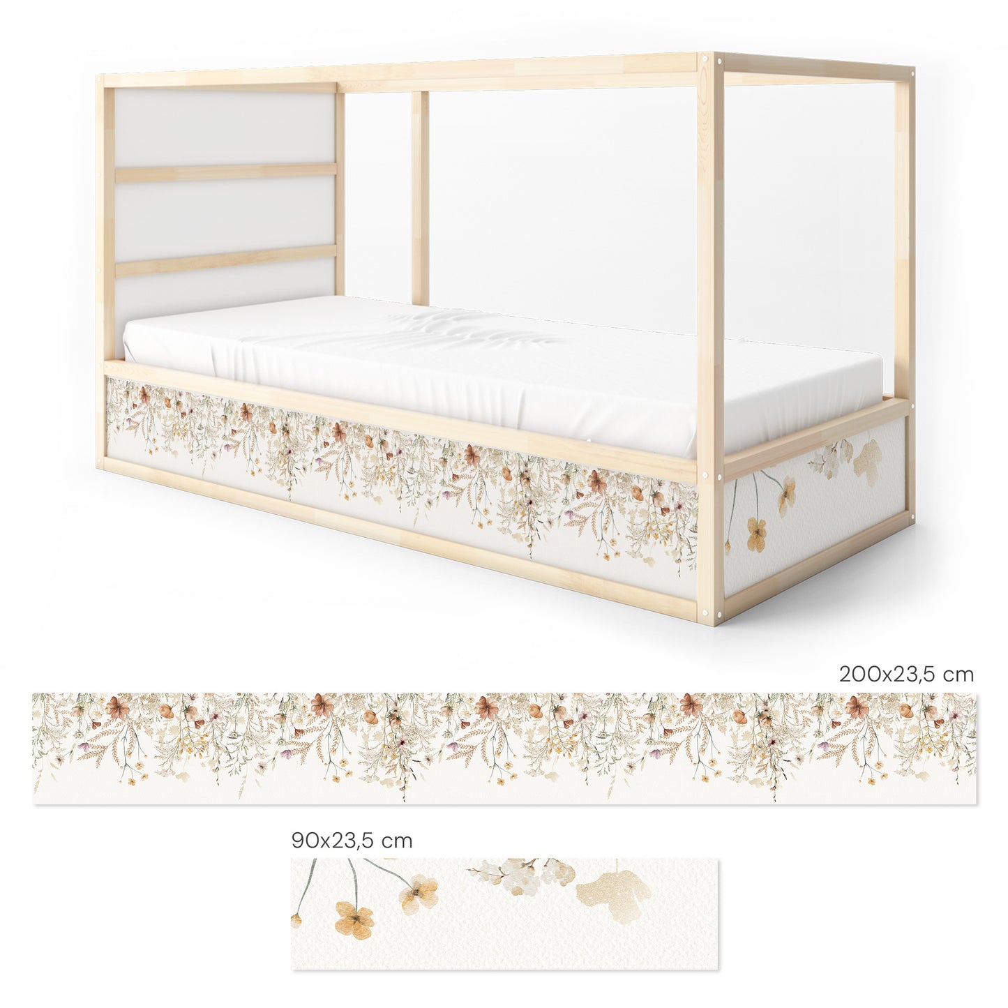 Bettaufkleber Set für IKEA Kura - Vintage Flower Border