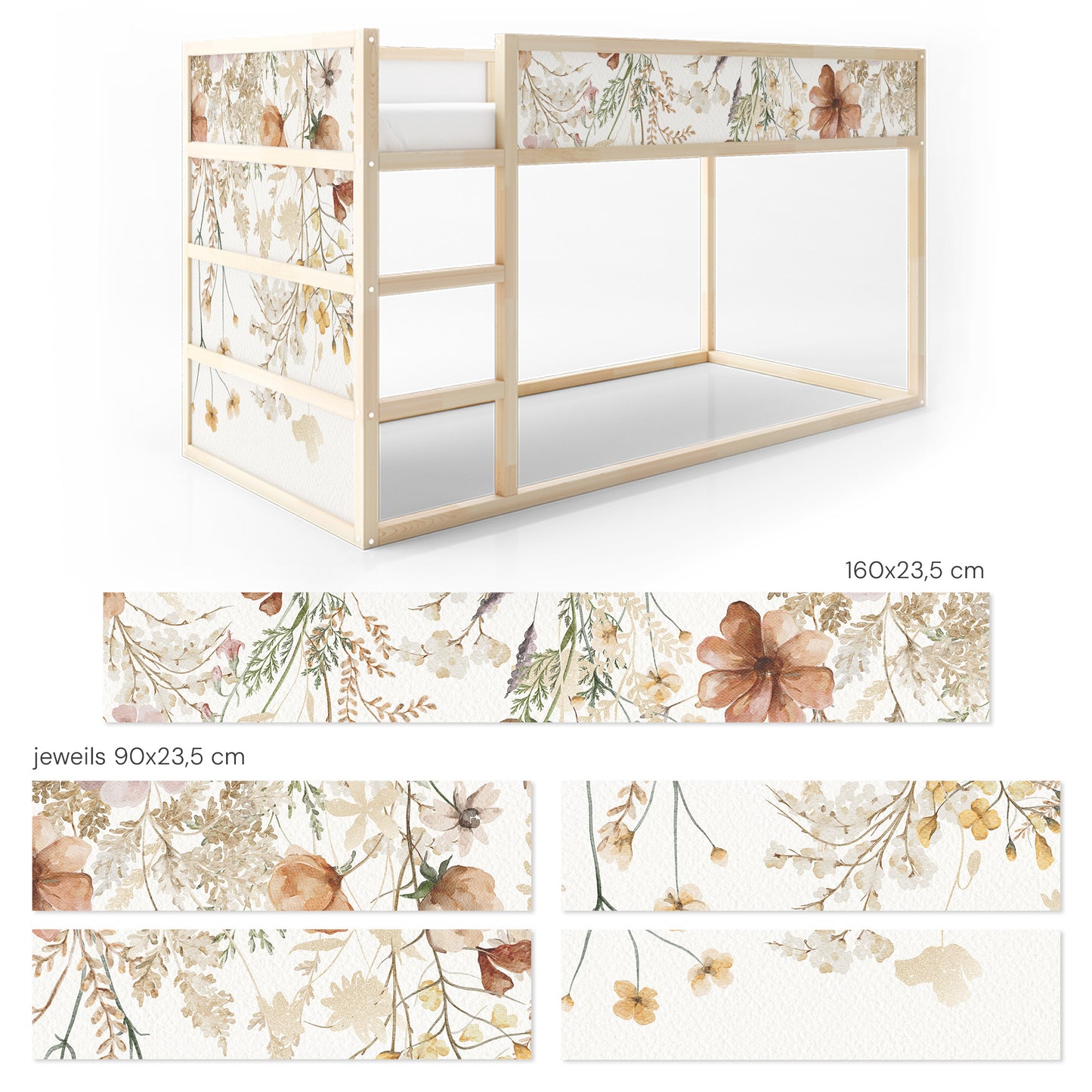 Bettaufkleber Set für IKEA Kura - Vintage Flower Border