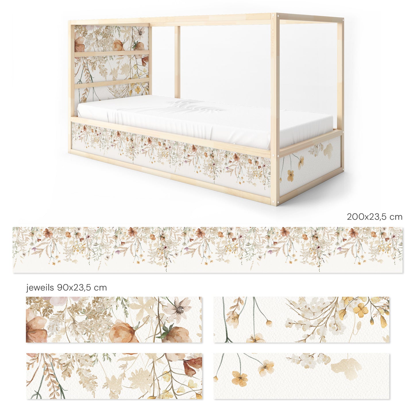 Bettaufkleber Set für IKEA Kura - Vintage Flower Border