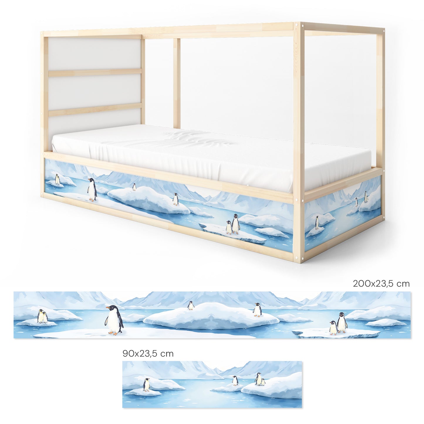 Bettaufkleber Set für IKEA Kura - Pinguine Antarktis Schnee