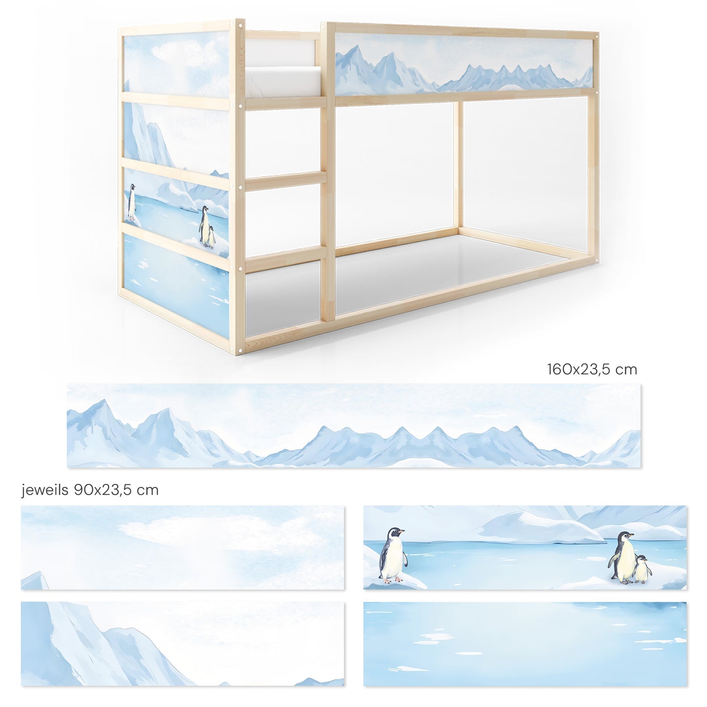 Bettaufkleber Set für IKEA Kura - Pinguine Antarktis Schnee