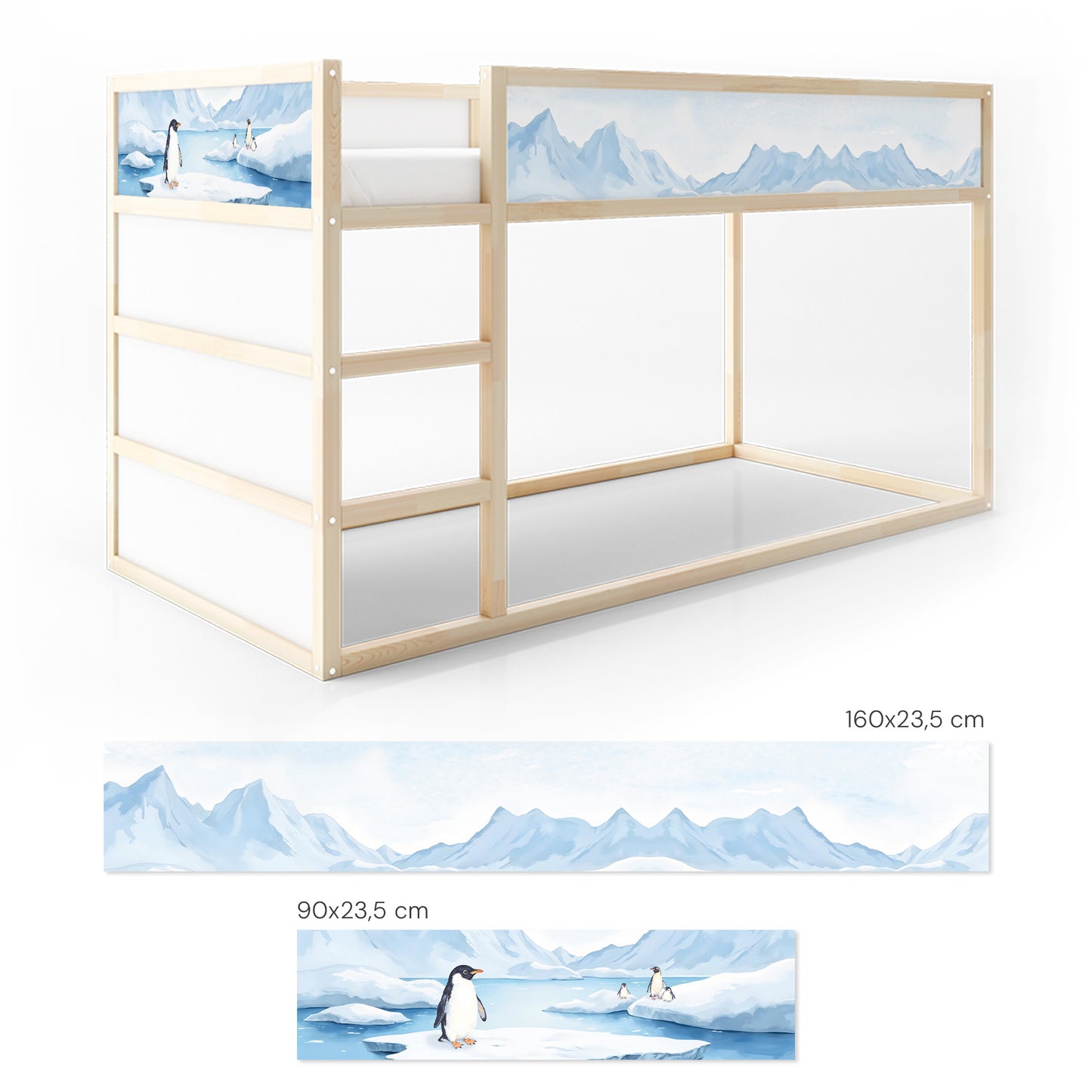 Bettaufkleber Set für IKEA Kura - Pinguine Antarktis Schnee