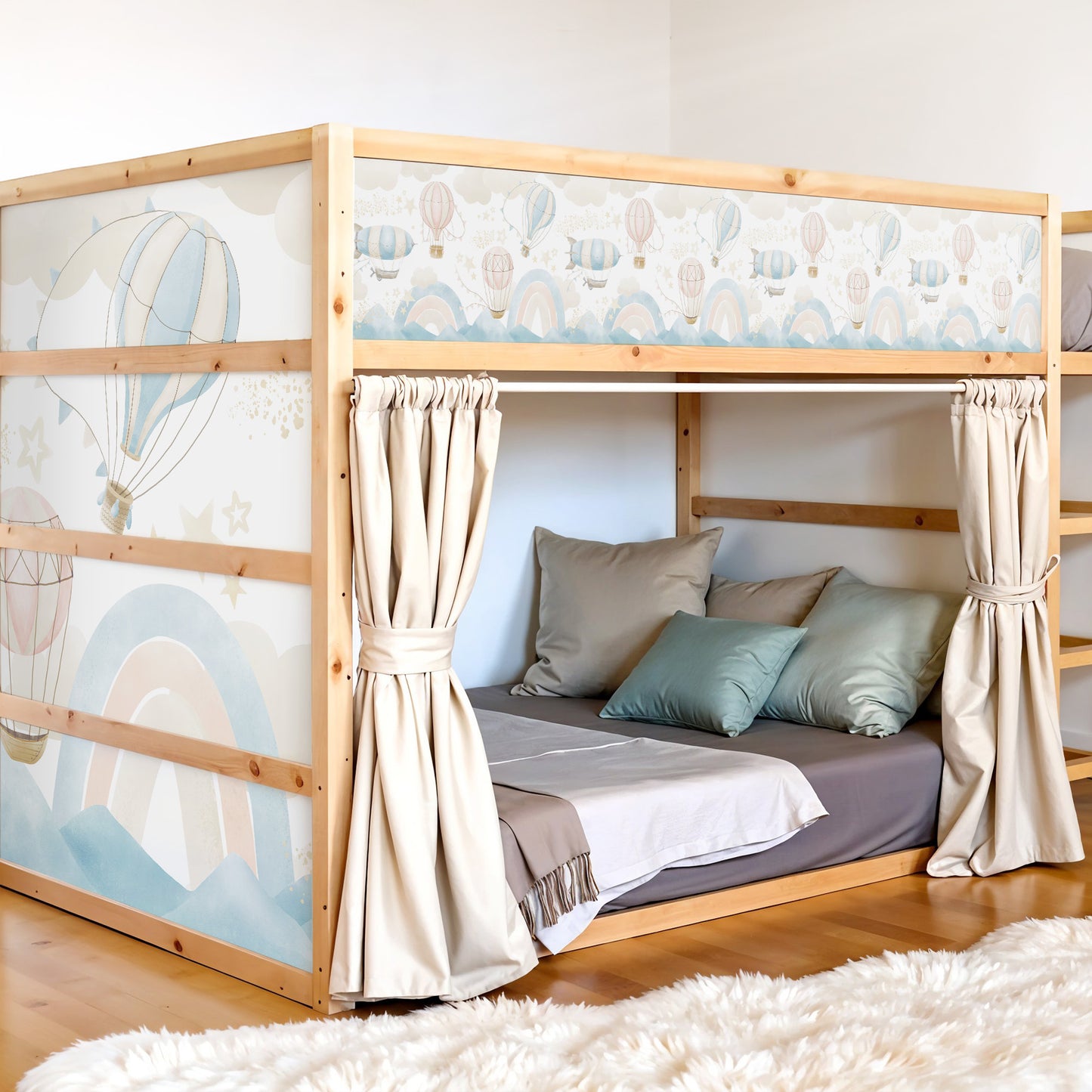 Bettaufkleber Set für IKEA Kura - Pastell Luftfahrt