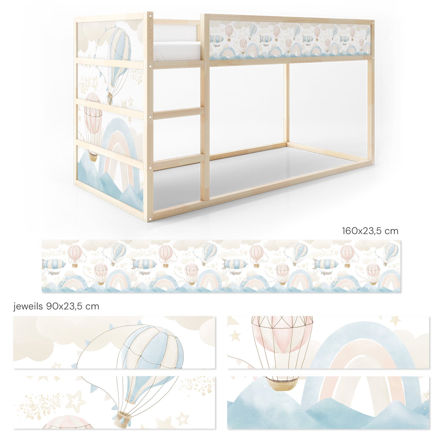 Bettaufkleber Set für IKEA Kura - Pastell Luftfahrt