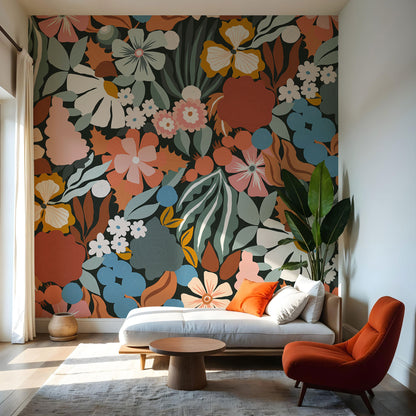 Papier peint à motif de jardin rétro