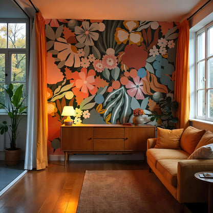 Papier peint à motif de jardin rétro