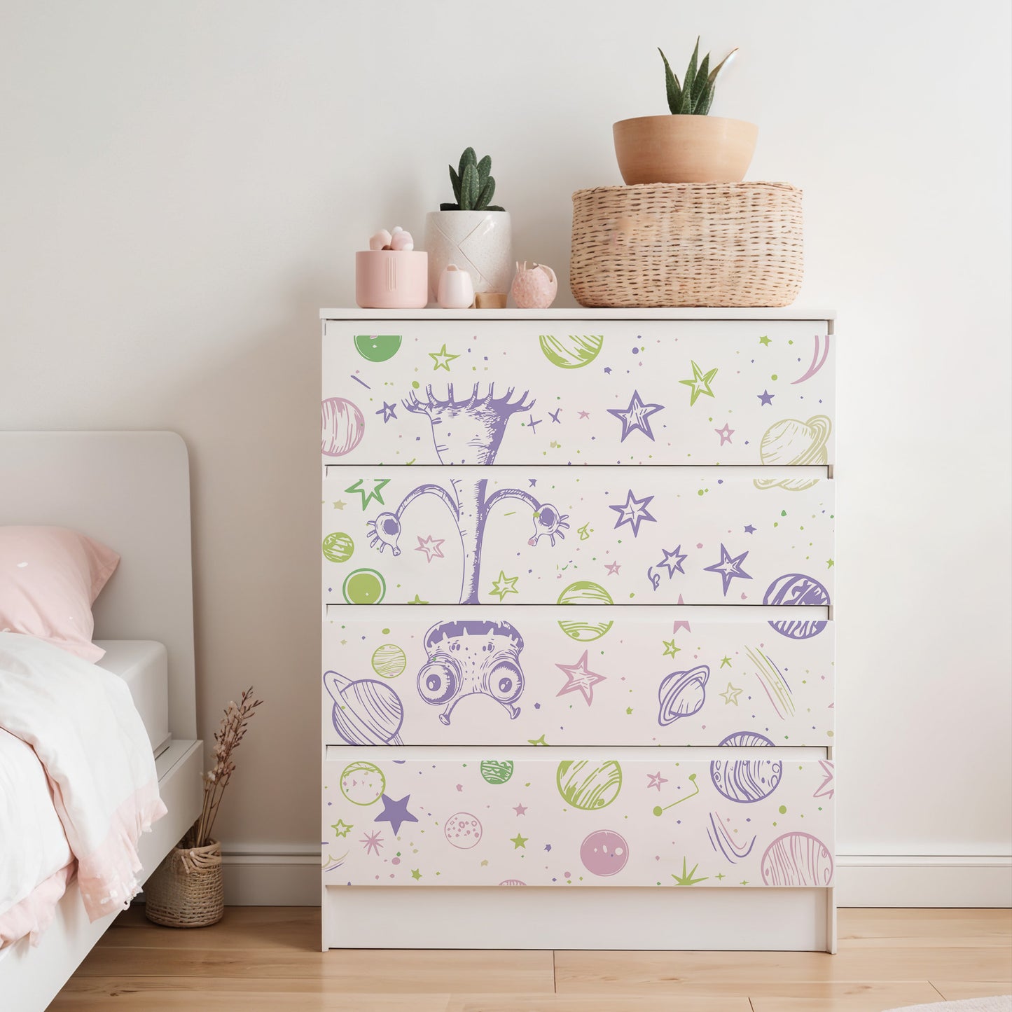 IKEA Malm Möbelfolie Doodle Weltraum