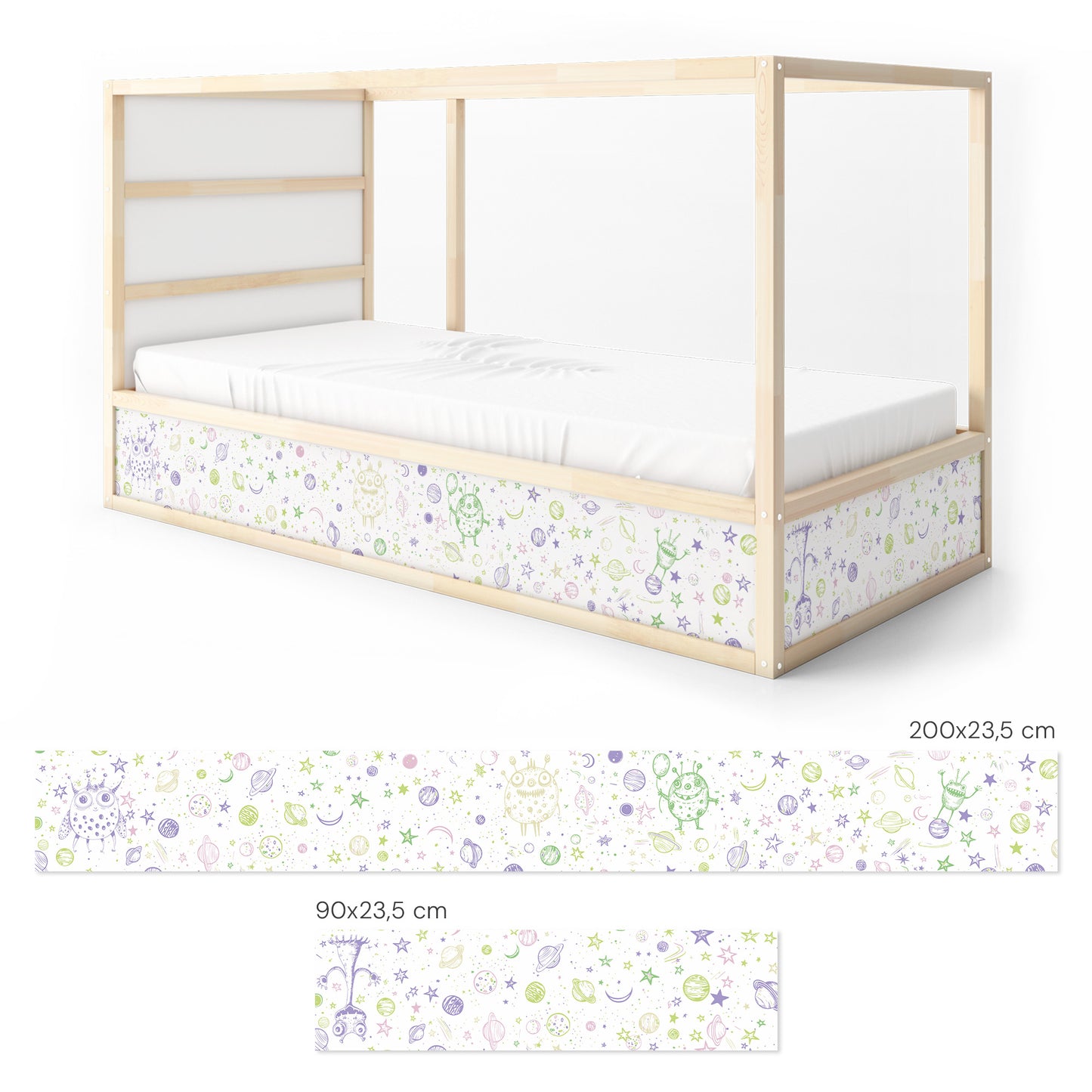 Bettaufkleber Set für IKEA Kura - Doodle Weltraum