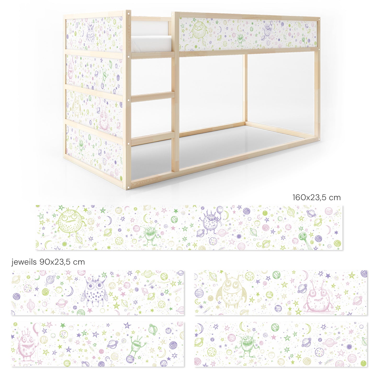 Bettaufkleber Set für IKEA Kura - Doodle Weltraum