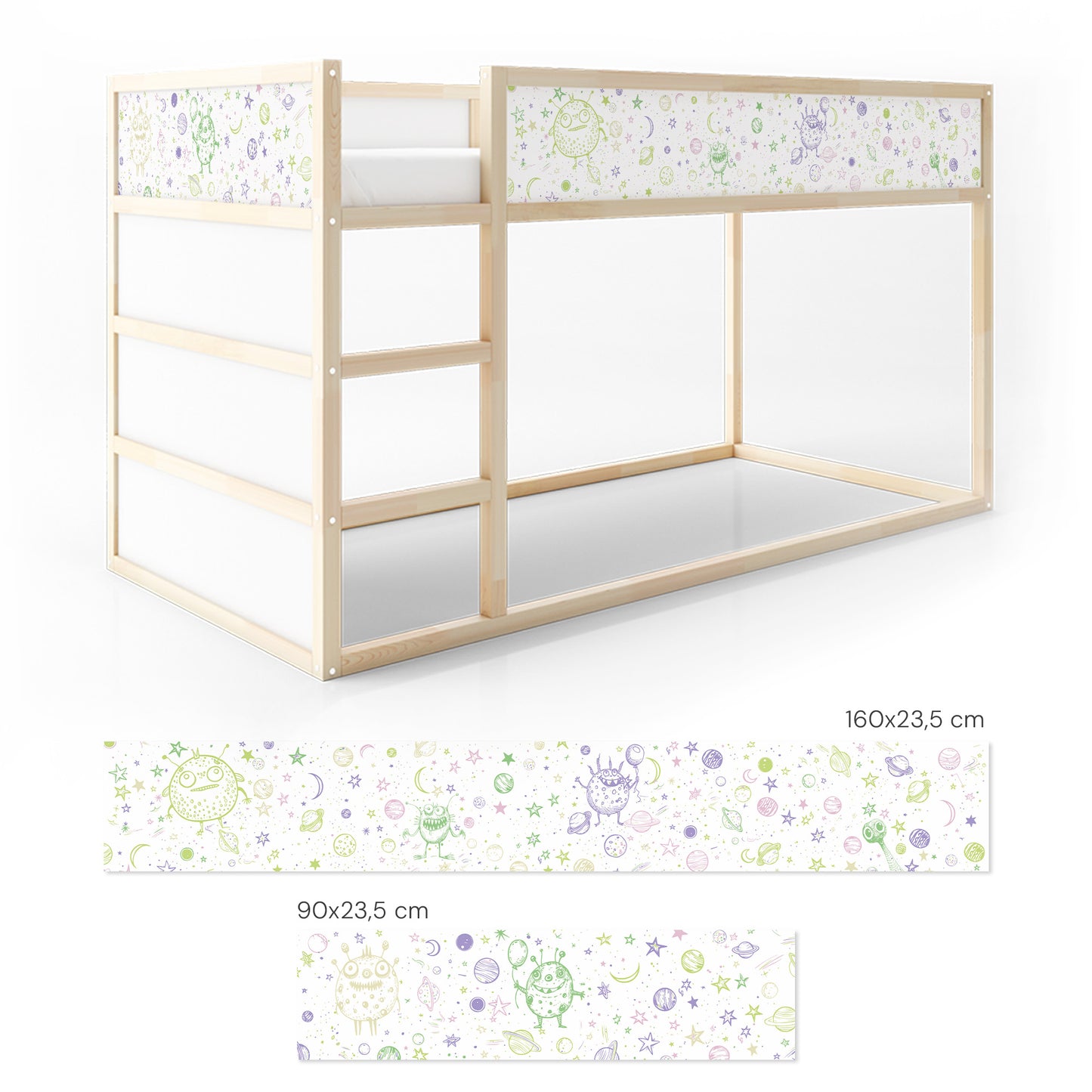 Bettaufkleber Set für IKEA Kura - Doodle Weltraum