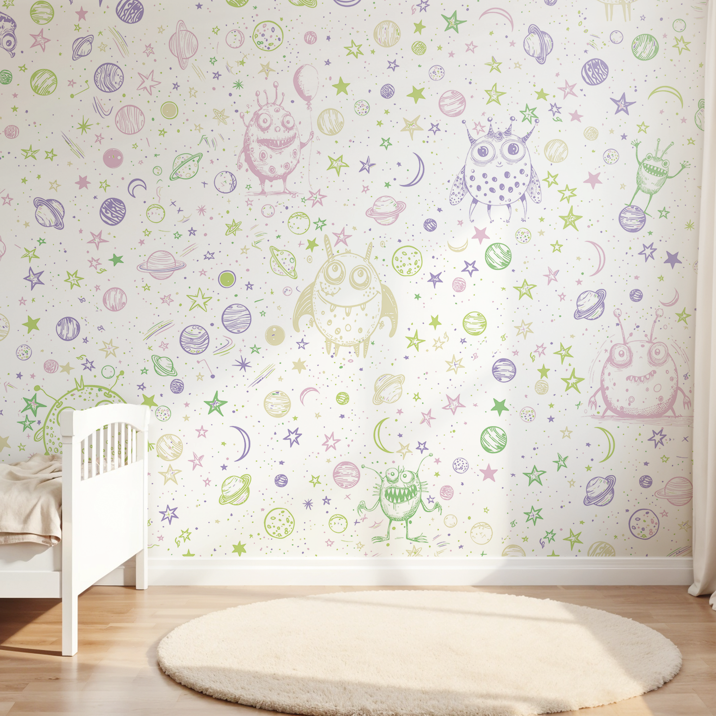 Kindertapete Doodle Weltraum