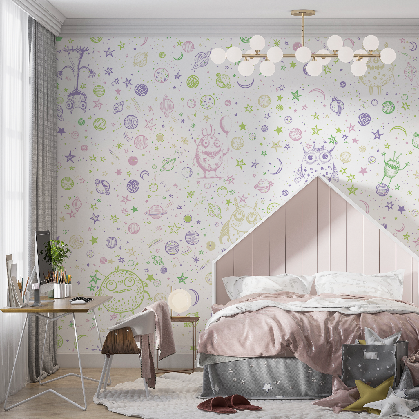 Kindertapete Doodle Weltraum