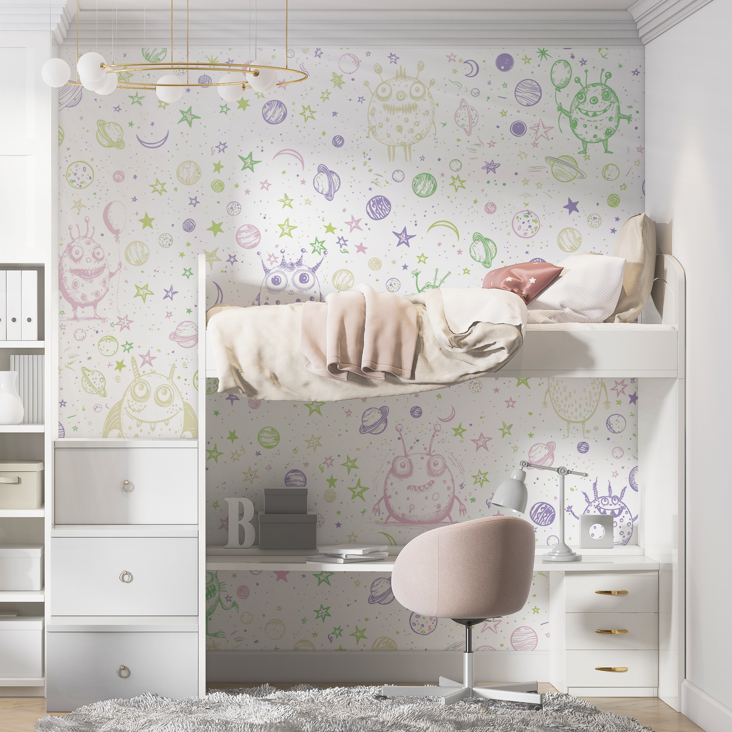 Kindertapete Doodle Weltraum