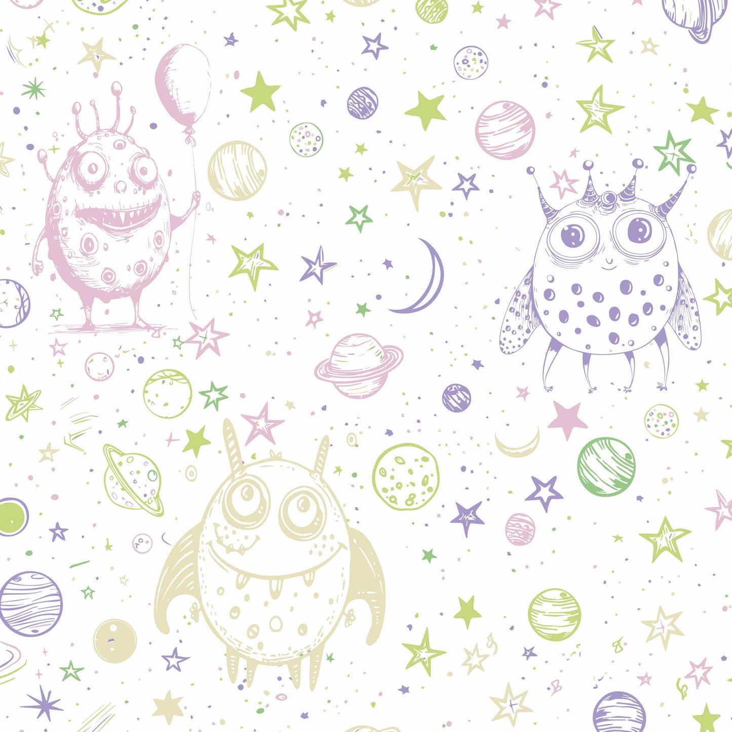 Kindertapete Doodle Weltraum