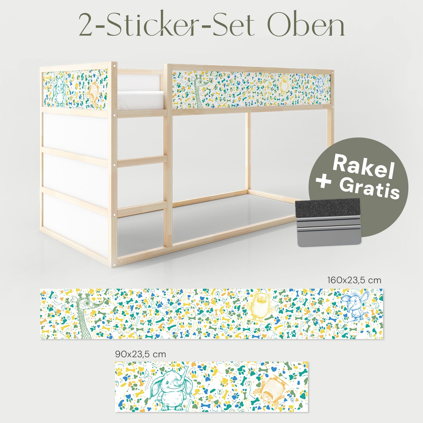 Bettaufkleber Set für IKEA Kura - Doodle Tiere