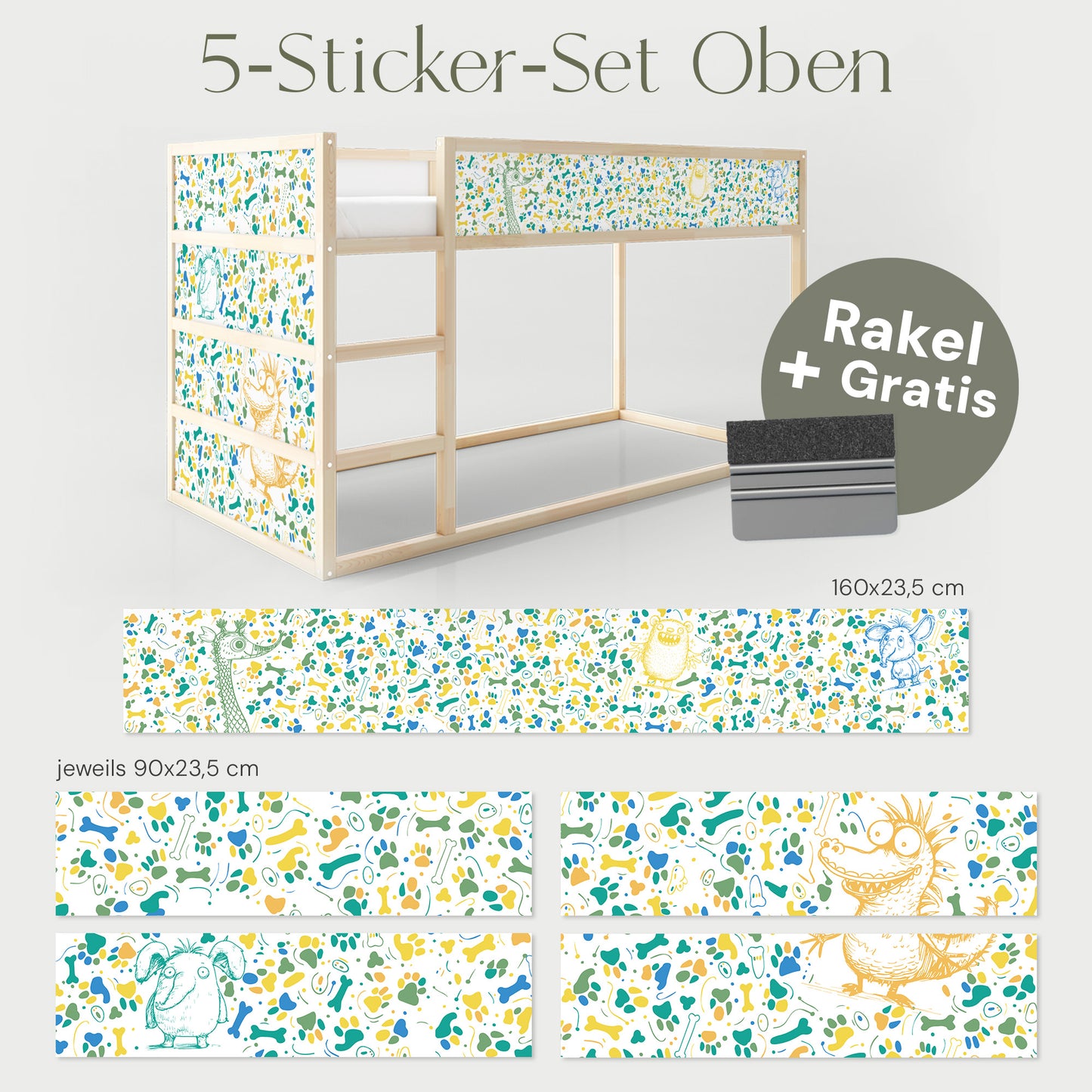 Bettaufkleber Set für IKEA Kura - Doodle Tiere