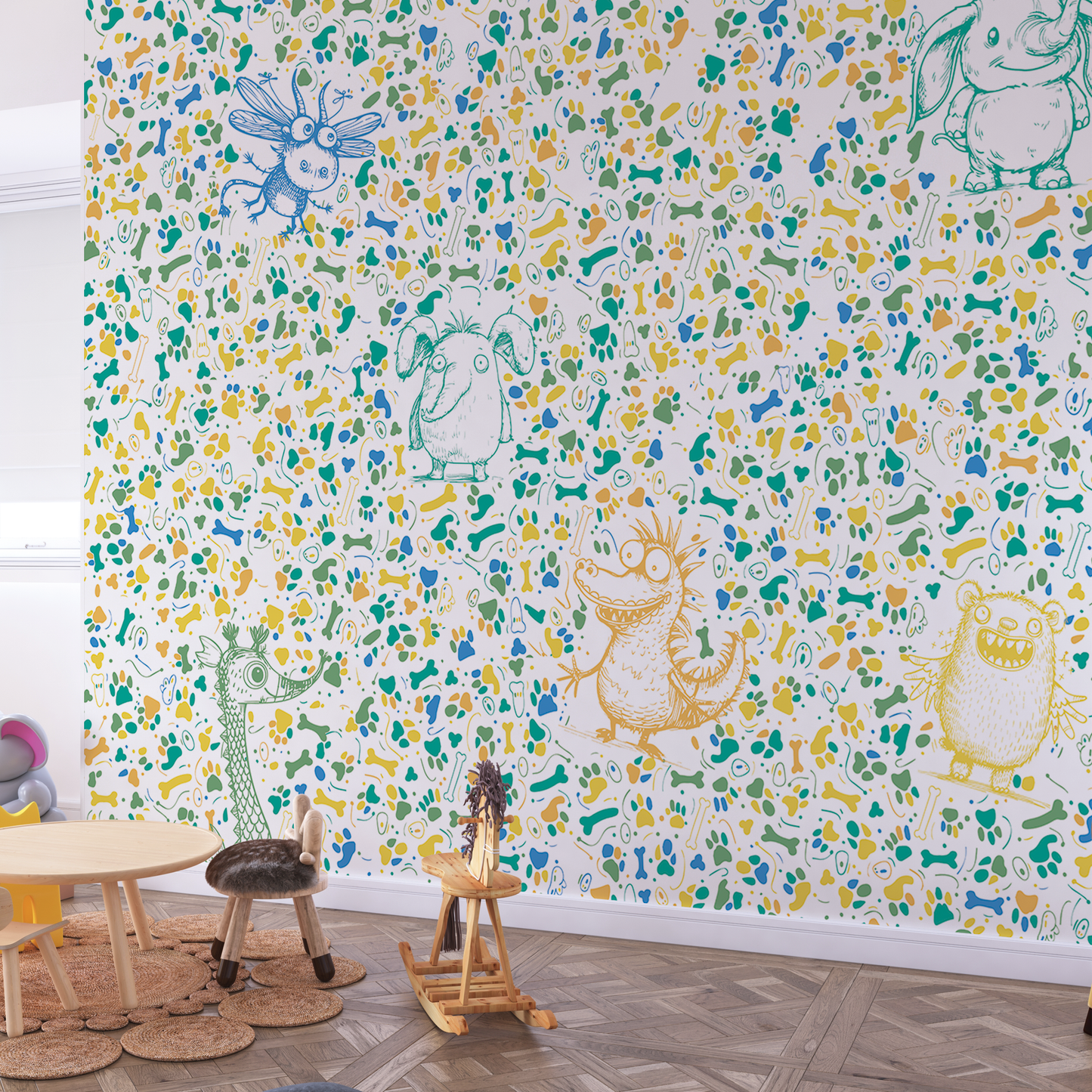 Kindertapete Doodle Tiere