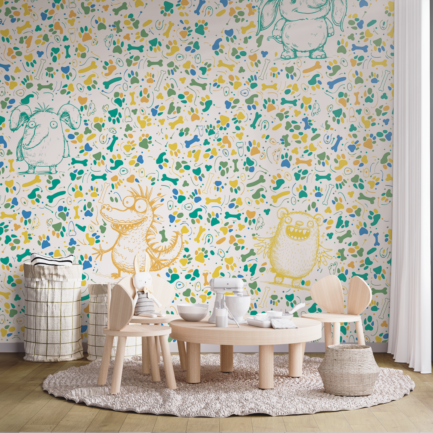 Kindertapete Doodle Tiere